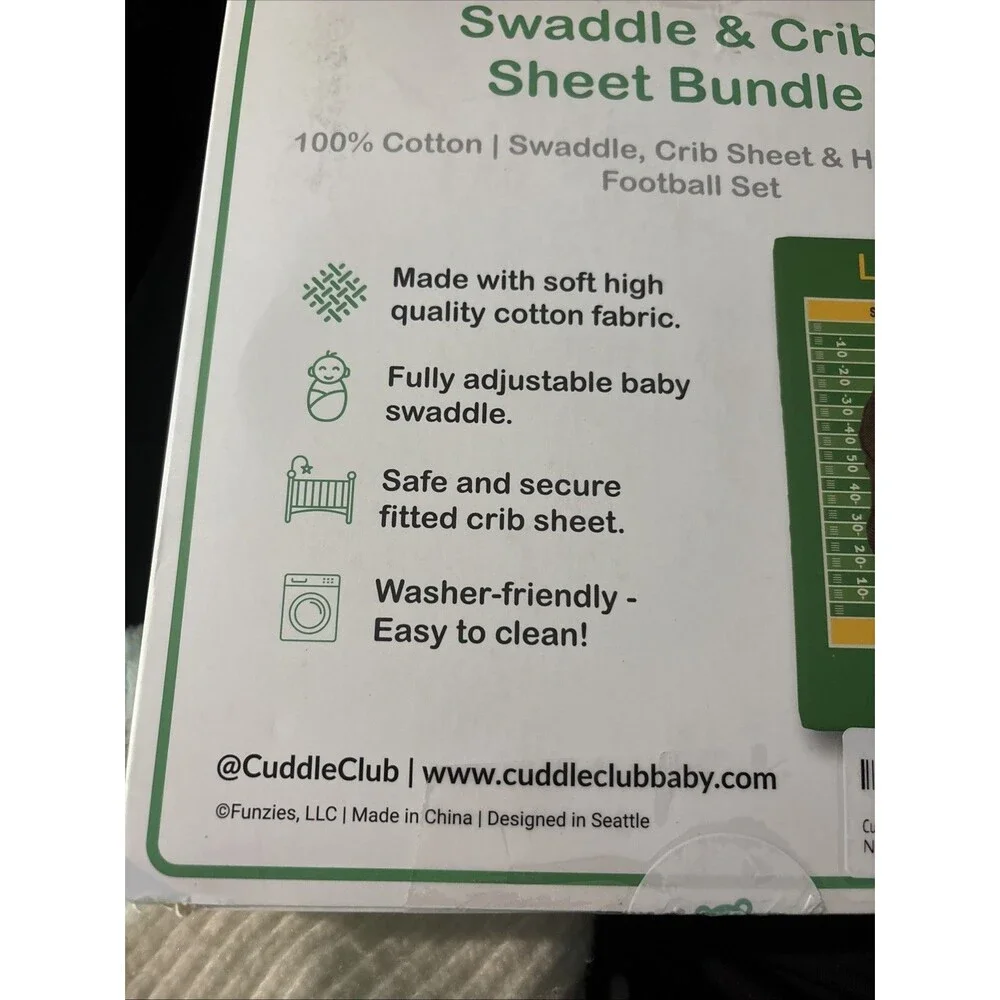New Cuddle Club Swaddle & Crib Sheet Football Set Size Large 3-6 Mos Gift $40